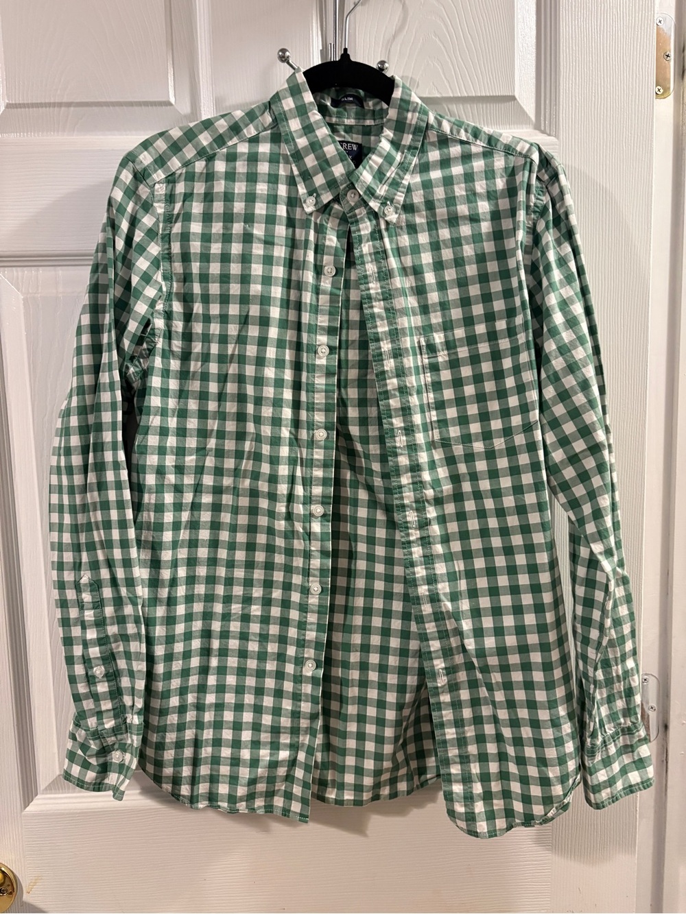 J. Crew Green and White Gingham Button-Down Shirt